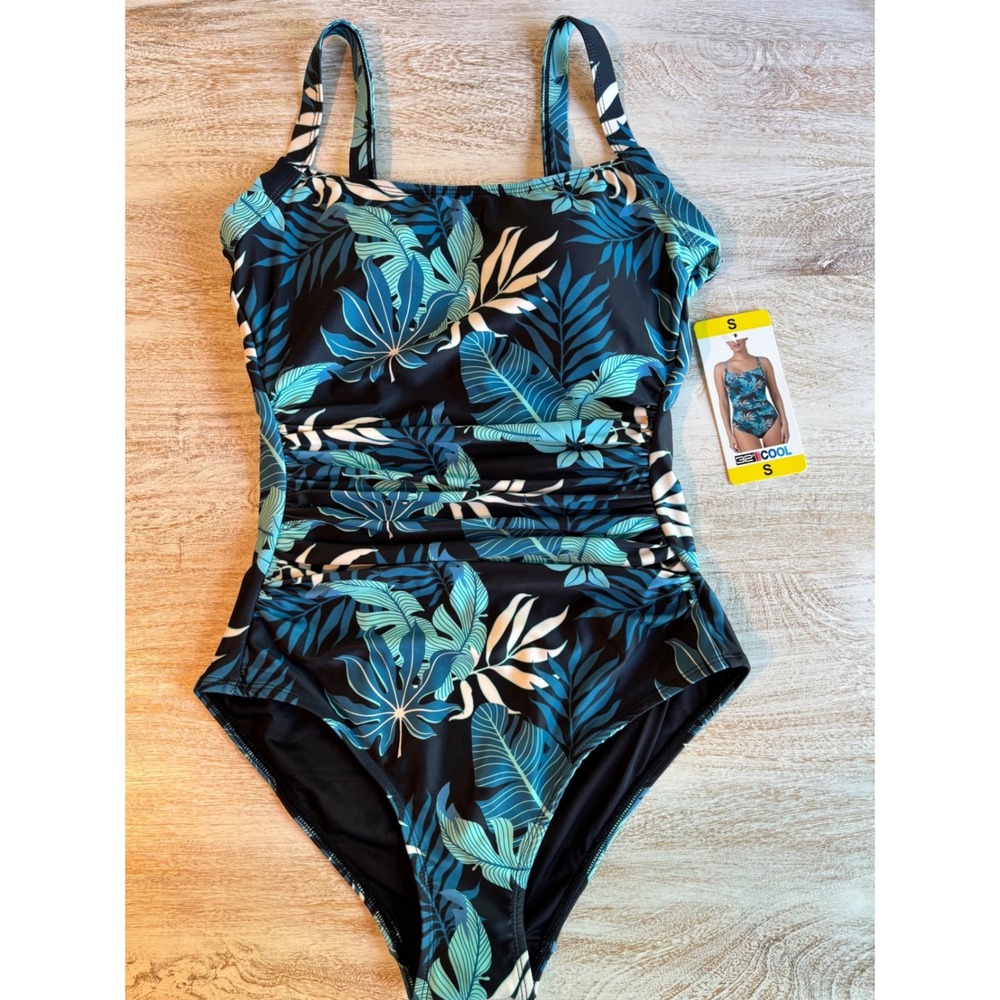 NWT 32 Degrees Cool One Piece Swimsuit Womens Size Small Ruched Tummy Control